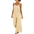 thumbnail image 2 of VBVC Women's Striped Sleeveless Jumpsuit , Spaghetti Strap Wide Leg Romper For Women , Ladies' Casual Loose One Piece Outfit with Pockets,Yellow,S-2XL, 2 of 7