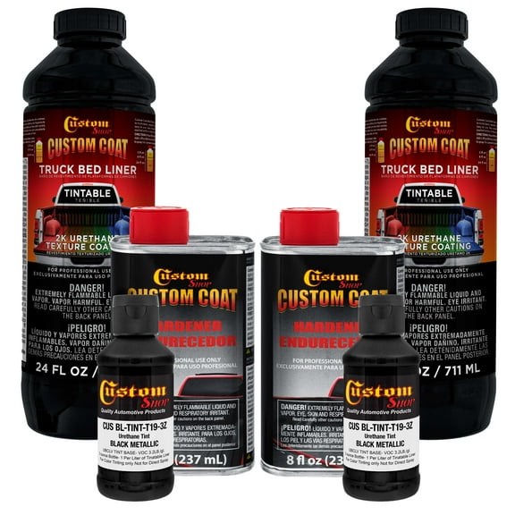 Custom Coat Black Metallic 2 Quart (1/2 Gallon) Urethane Spray-On Truck Bed Liner Kit - Easy Mixing , Prevent Stop Rust