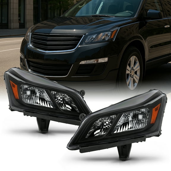 AKKON - Fits 2013-2017 Chevy Traverse [Halogen Type] Black Headlights Pair Headlamps Driver Left Passenger Right 2014 2015 2016