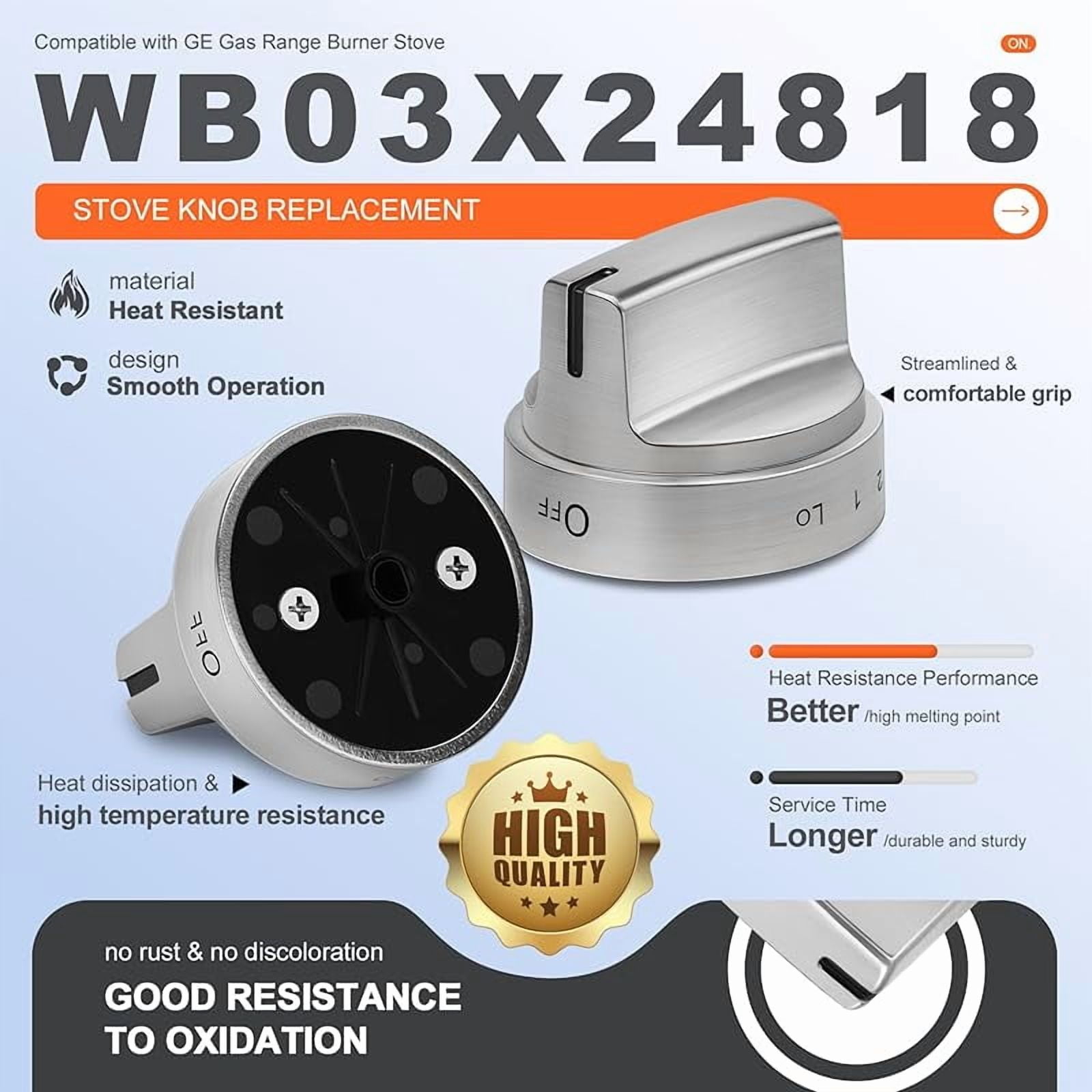 WB03X24818 Stove Knob Replacement Compatible with GE Stainless Steel Gas Range Burner Stove Knob Replace PS11729081 AP5989029 EAP11729081 4363588（5 Pack, Not Universal）
