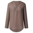 thumbnail image 3 of Abcnature Women Zipper Button Tops Long Sleeves Loose Chiffon Shirt Blouse T-shirt Coffee 5XL, 3 of 6