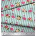 thumbnail image 3 of Soimoi Green Japan Crepe Satin Fabric Stripe & Flamingo Floral Print Fabric by Yard 42 Inch Wide, 3 of 3