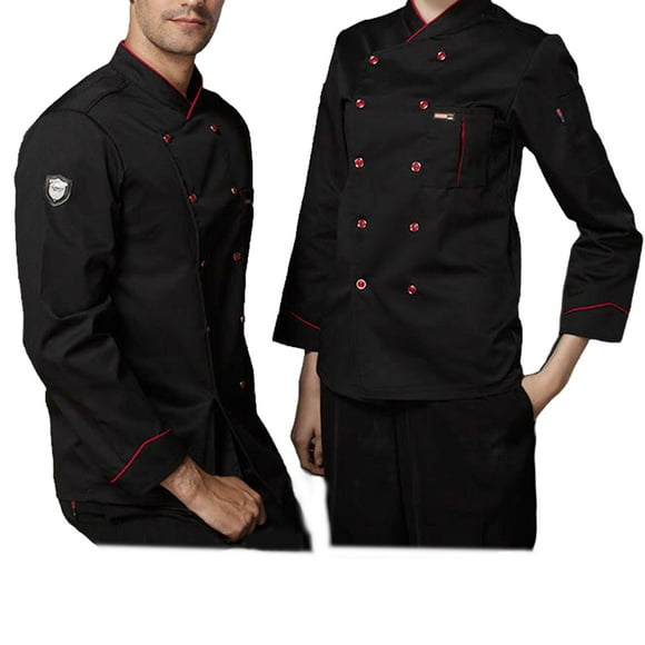 Chaqueta de chef unisex-adulto de manga larga telas de manga larga de manga larga transpirable sudor absorbente antiincrustante uniforme de cocina para restaurante negro xxl