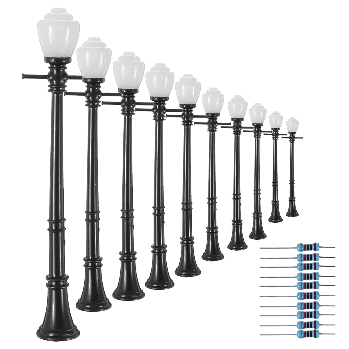 LCX04 10pcs Model Railway Lamppost lamps Street Lights O Scale LEDs White Color 