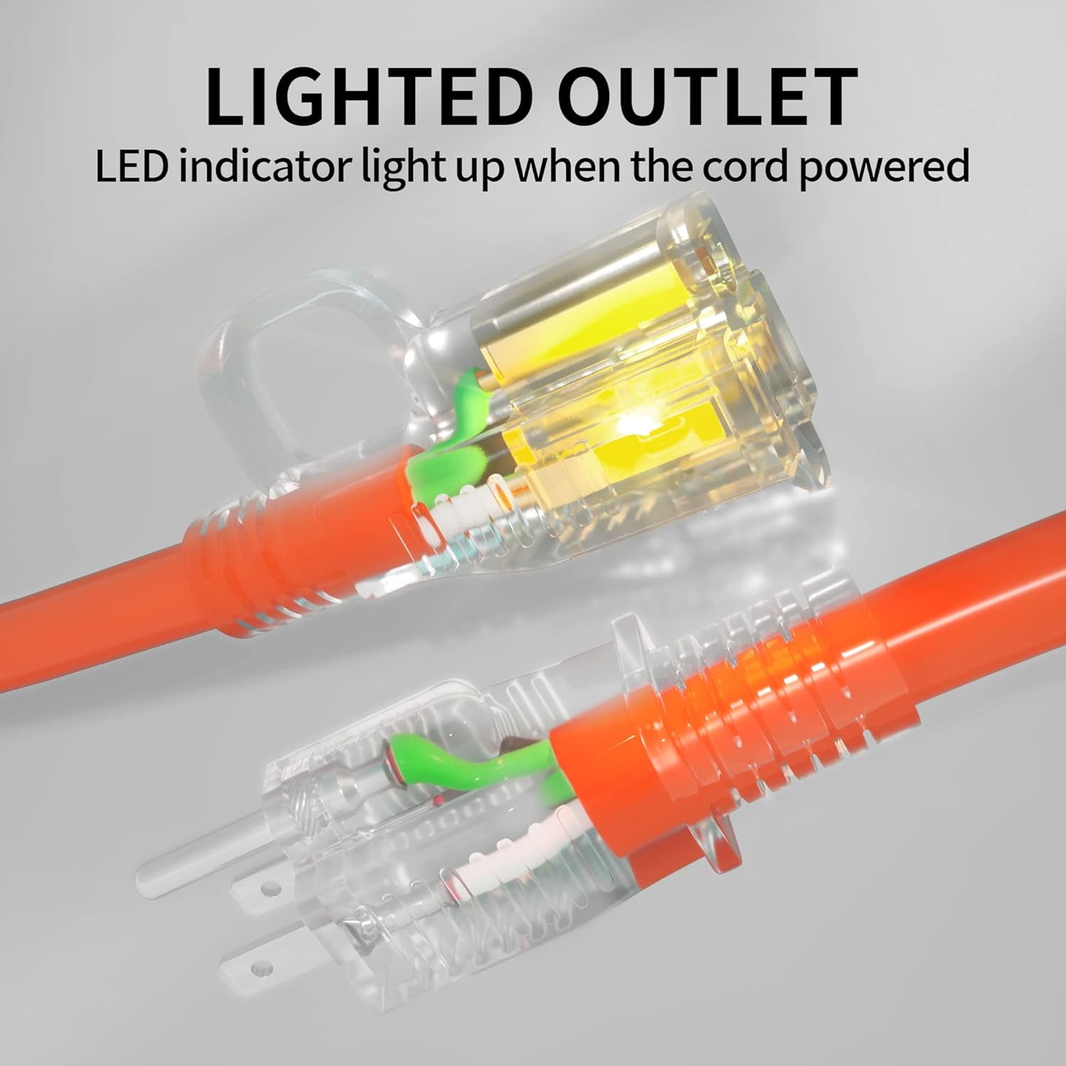 150 ft 12/3 Outdoor Extension Cord Waterproof Heavy Duty with Lighted Indicator End 12 Gauge 3 Prong, Flexible Cold-Resistant Long Power Cord Outside, 15Amp 1875W SJTW Orange ETL Listed