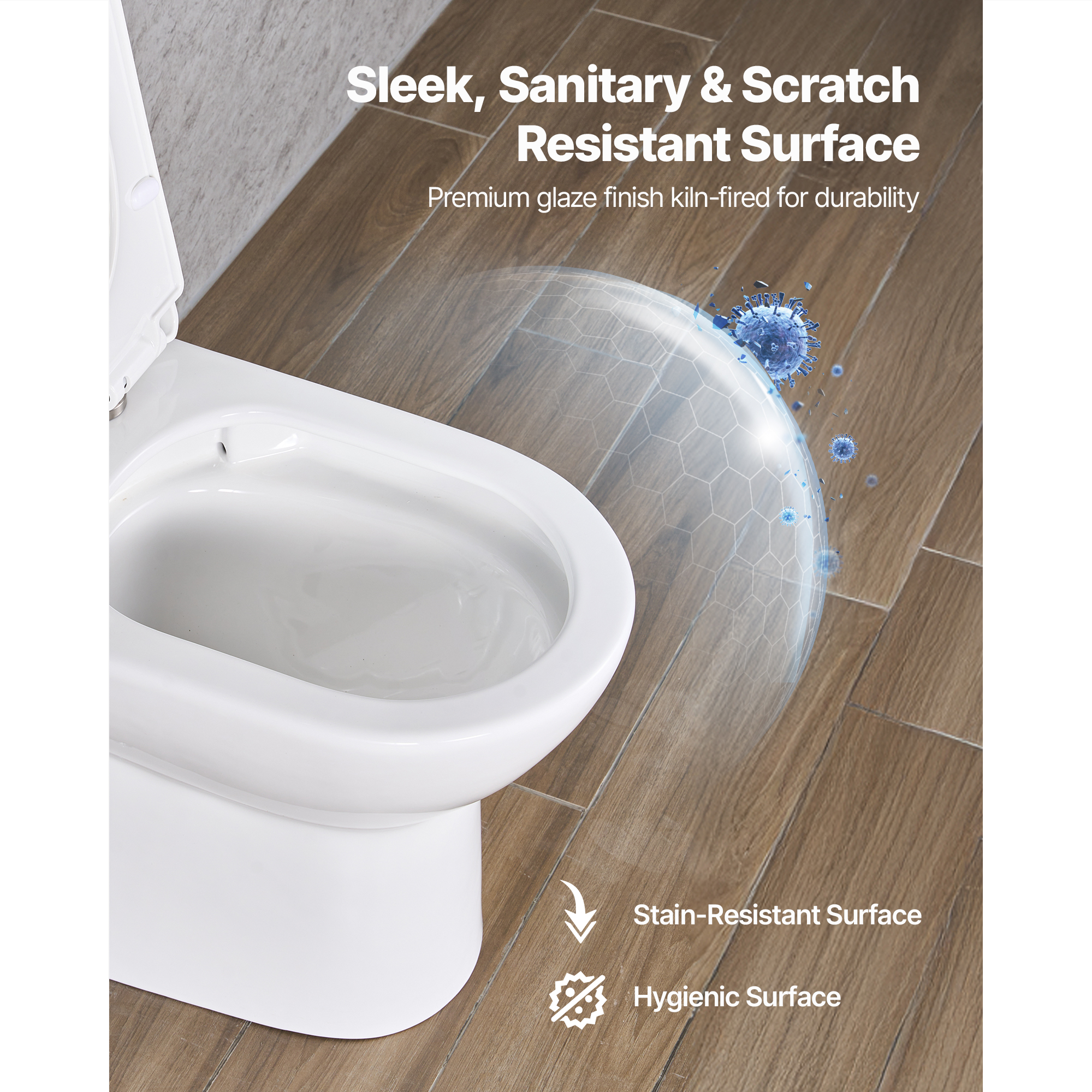 KFFKFF One-Piece Elongated Toilet with Dual-Flush 1.1/1.6 GPF, Bathroom Toilet with Comfortable Chair-Height Seat, Standard Height, Easy-to-Clean Skirted Design, 10-Inch Rough-In, White and Silver