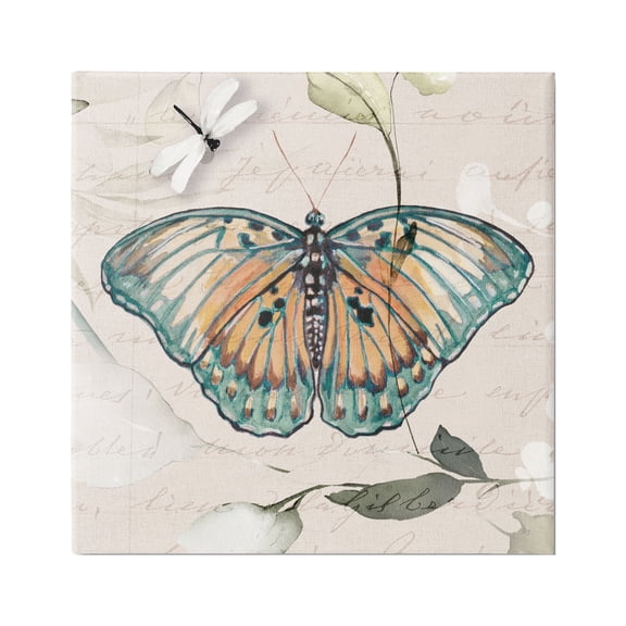 Stupell Industries Boho Butterfly with Script Animals & Insects Painting Gallery Wrapped Canvas Art Print Wall Art, 17 x 17