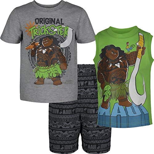 Disney Moana Maui Toddler Boys 3 Piece T Shirt French Terry Shorts Set Grey 2t Walmart Com