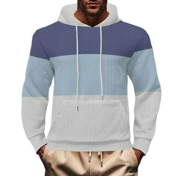 Riecok Sweatshirts for Men Drawstring Color Block Long Sleeve Tops with Pocket Versatile Sweat Shirts Multicolor 2XL