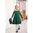 thumbnail image 3 of Oudiya Girls Long Sleeve Bow Tie Dress Causal A line Green Party Dress for Kids 4-13Y, 3 of 9