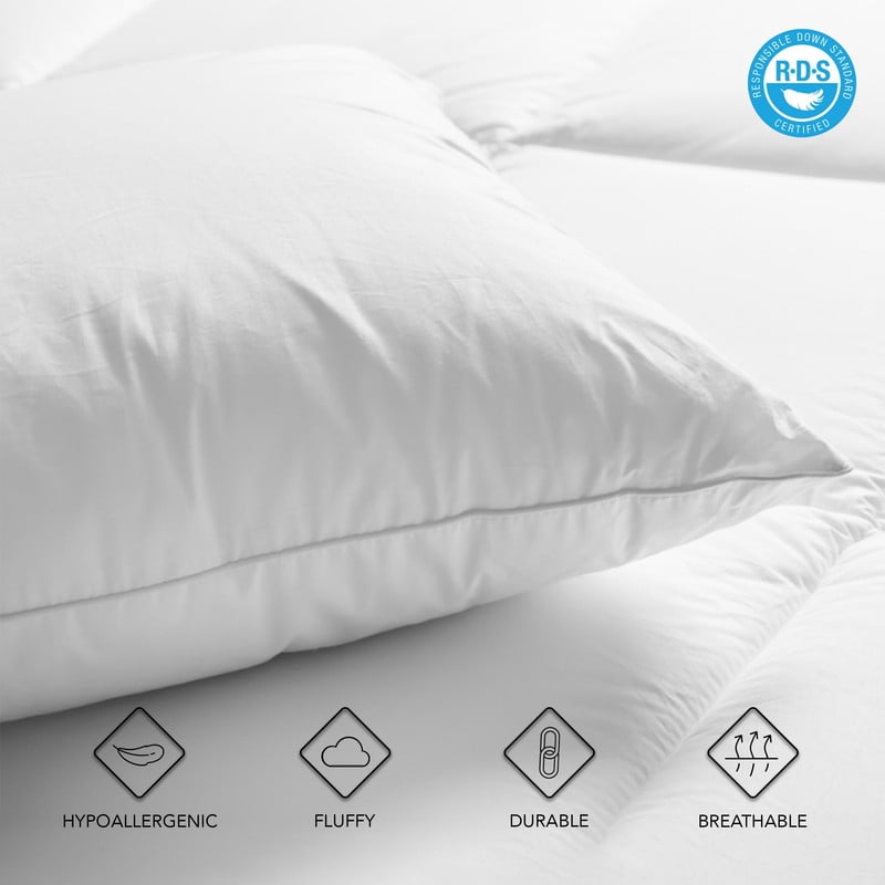 A1 Home Collections 18x18 Inch Square Throw Pillow Insert, RDS Certified Down Feather Filled, Pack of 1, White Bed and Couch Indoor Decorative Pillow