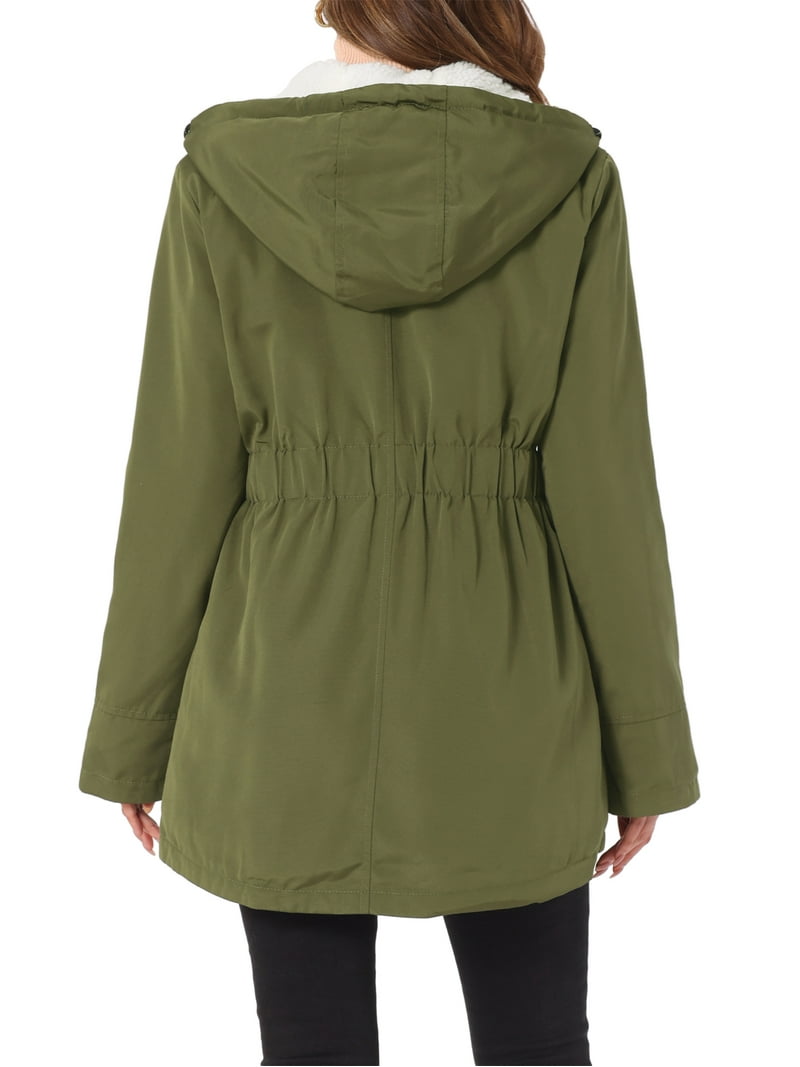 INSPIRE CHIC Women's Parka Coat Tie Waist Pockets Long Sleeve Faux Fur ...