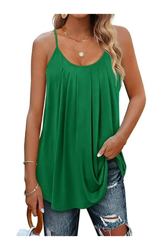 Tank Tops for Women Pleat Spaghetti Strap Camisole Sleeveless Summer Tops Loose Fit Beach Tank Ladies Casual Tank Top