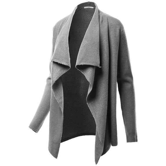 A2Y Women's Regular Fit Shawl Collar Open Front Acrylic Sweater Cardigan Grey L