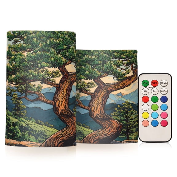 Yayeee Flameless Candles with Remote Flickering Battery Operated Multi Color Changing, Retro Pine Tree