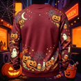 thumbnail image 3 of Men Halloween Sweatshirt Pumpkin Ghost Printed Casual Vintage Long Sleeve Crew Neck Tee Shirts Fall Winter Trendy Breathable Comfortable Tops Wine M, 3 of 3