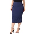 thumbnail image 4 of Agnes Orinda Women's Plus Size Pencil Skirts Stretch High Waist Textured Business Casual Below Knee Bodycon Skirt 2X Navy Blue, 4 of 6
