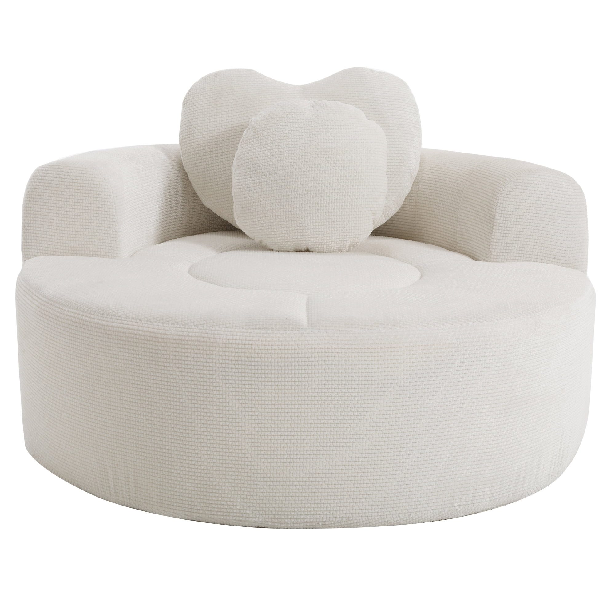 Leumius Oversized Round Chair Lounge Chaise Indoor,Upholstered Round Sofa Bed with Memory Foam,Comfy Cloud Circle Chair with Deep Seat for Living Room Bedroom,No Assembly Required,Beige