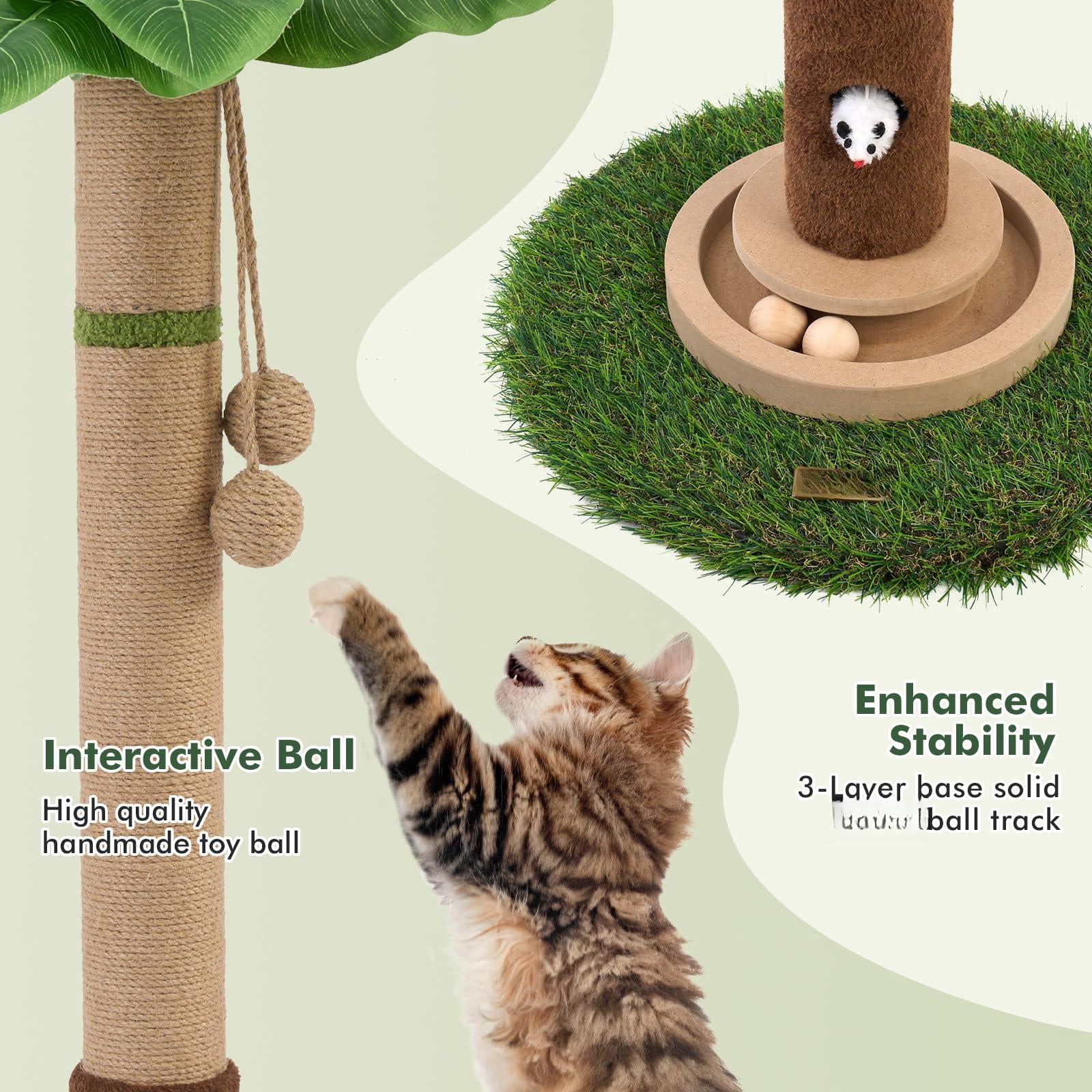 Cat 35'' Tall Scratcher Tree Tower Posts For Indoor Cats With Mouse Hole And Interactive Wooden Ball Kittens Adults