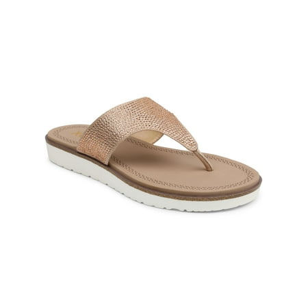 

XOXO Womens Pink 1/2 Platform Rhinestone Padded Dorice Wedge Slip On Thong Sandals 6.5 M