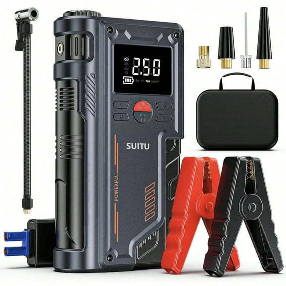 8000A 150PSI Jump Starter With Air Compressor, 12V Portable Car Battery Charger For All Gas And 10.0L Engines, Car Starter Jump Box With Jumper Cable, 3 Modes Flashlight And Storage Case
