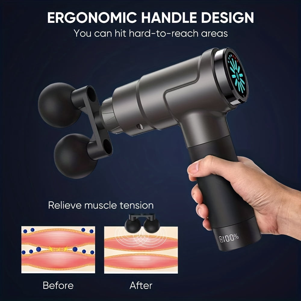 Waxgamo Dual Heads Massage Gun, Handheld Electric Deep Tissue Muscle Massager for Athletes for Pain Relief, Attaching 7 Replacement Heads, Percussion Massager with 12 Speeds