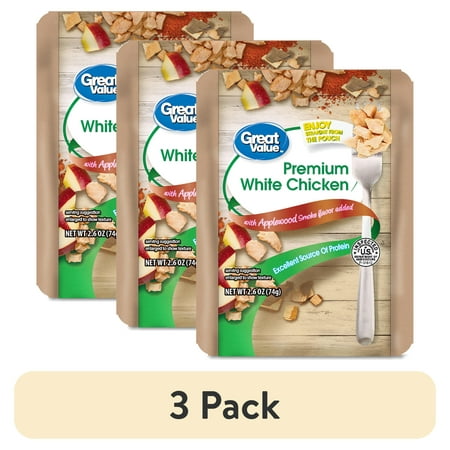 (3 pack) Great Value Premium White Chicken Applewood Smoke 2.6 oz Pouch