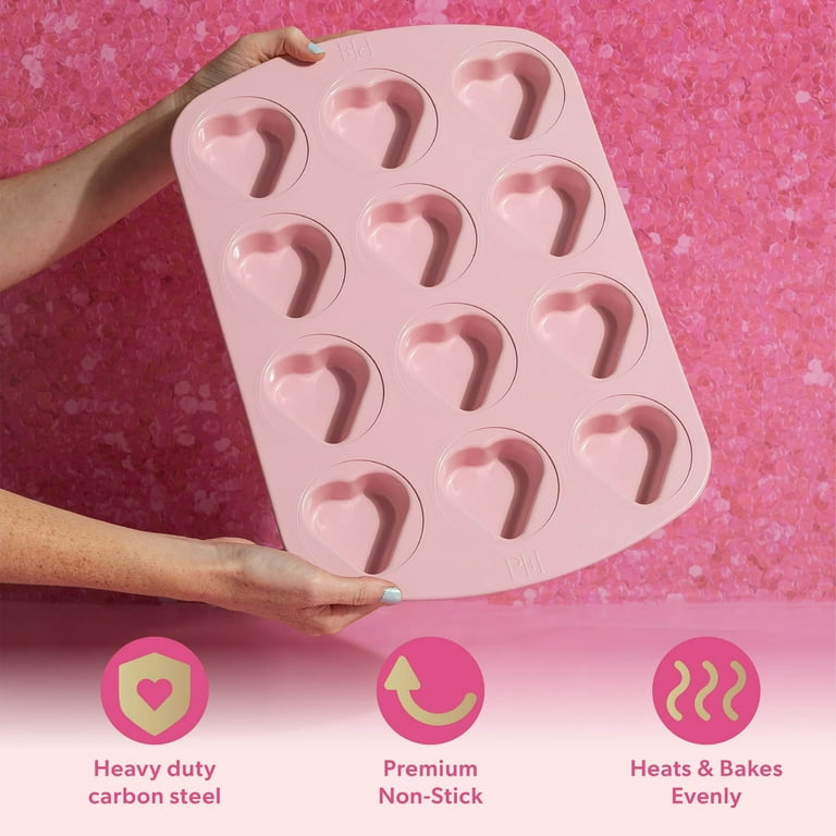 (未使用･未開封品)　シリコーン ハート スチームパン ピンク p1m72rm 2 Pack ) Paris Hilton 12 Cup Mini Heart Pan, Premium Nonstick