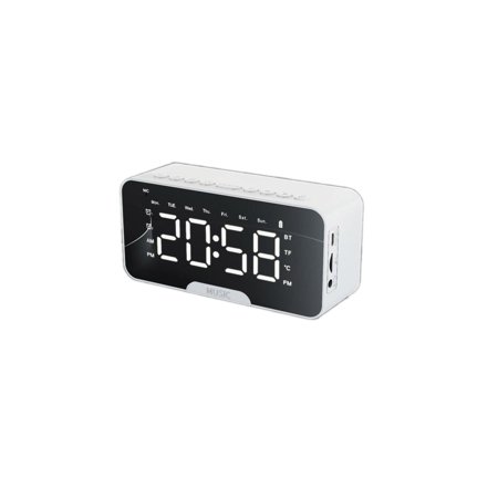 Innovative Sleek Mirror Portable Alarm Clock, Timepiece Redefined with Bluetooth Speaker Temperature Display and Card Slot for Smartphone Wireless Charging Modern Desktop Decor
