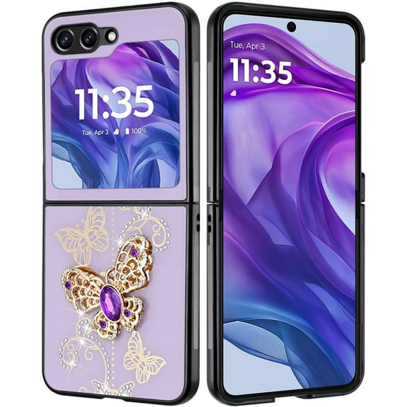 XPM for Samsung Galaxy Z Flip 7 FE Phone Case, Diamonds 3D Butterfly Bling Sparkly Glitter Ornaments Engraving Hybrid Metal Fashion Cover for Galaxy Z Flip 7 FE (Purple Garden Butterflies)