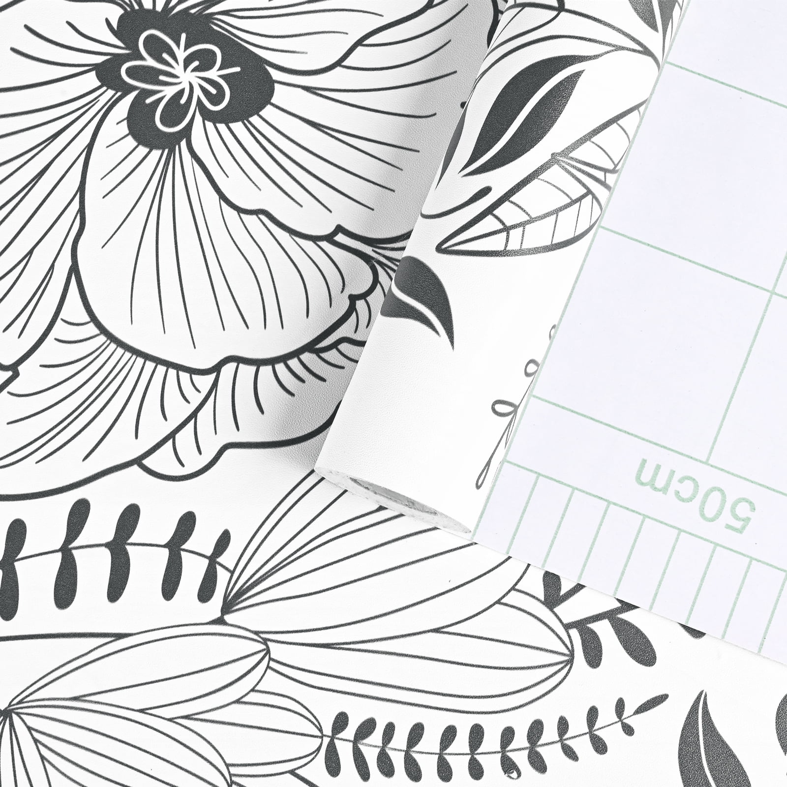 DAZLUTE Peel and Stick Removable Wallpaper White Black Floral Contact Paper Wallpaper,17.72" x 118"