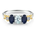 thumbnail image 2 of Gem Stone King 925 Silver and 10K Yellow Gold Oval Sky Blue Aquamarine and Blue Sapphire Women Ring (1.63 Cttw, Gemstone Birthstone, Size 8), 2 of 4