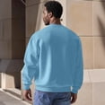 thumbnail image 4 of Men's Solid Color Crewneck Sweatshirt, Long Sleeve Cotton Casual Pullover for Everyday Wear, Minimalist Style,Light Blue,L, 4 of 4