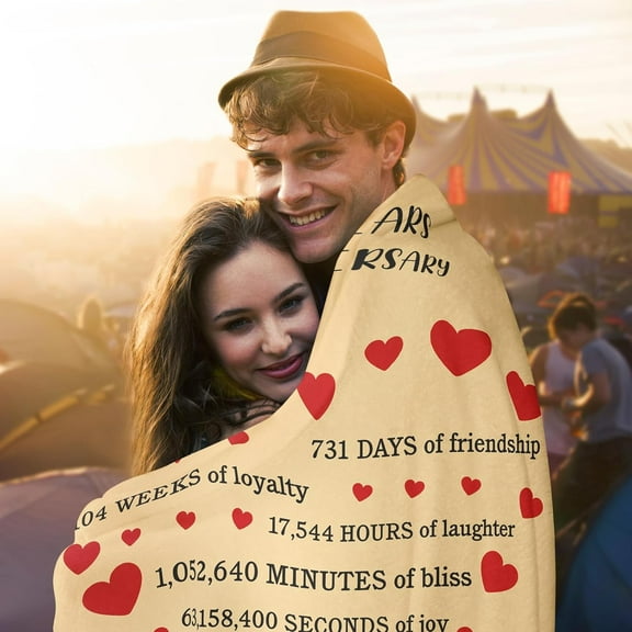 2 Years Anniversary Blanket Gifts for Women Men 2nd Anniversary Cotton Gifts for Her Girlfriend Wedding Anniversary Blanket Gifts for Husband Wife Christmas Happy Anniversary for Couple, 50x60