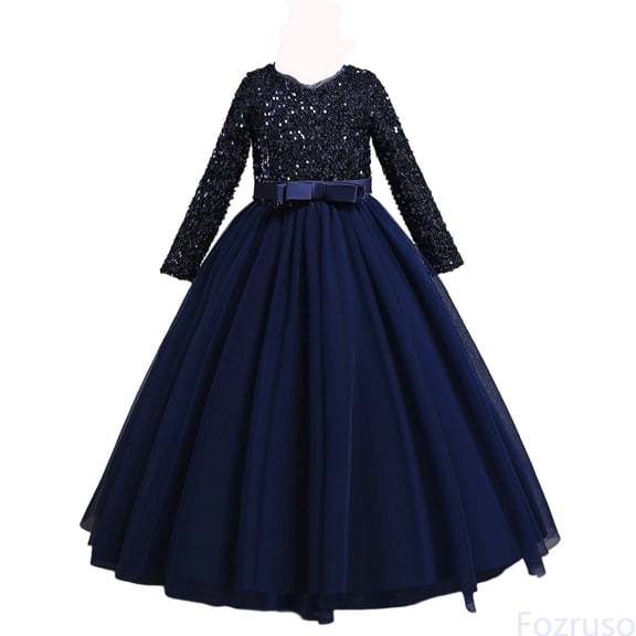 Fozruso Girls Basic Dresses And Shine Long Formal Dress For Girls Elegant Party Gown With Sequin Detailing For Sizes 4-5 Years