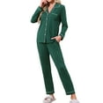 thumbnail image 2 of INSPIRE CHIC Women's Pajamas Set Long Sleeve Button Down Notch Collar Loungewear and Drawstring Pants with Pockets S Dark Green, 2 of 6