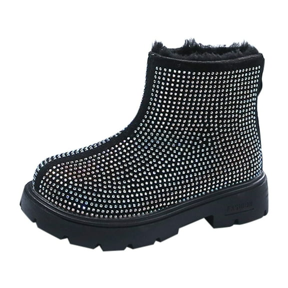 NOKIO Girls Snow Boots With Thermal Insulation Girls Spring Autumn Winter Girls Fashion Rear Zipper Short Boots For Middle And Large Children Plus Velvet Warm Girls Short Boots