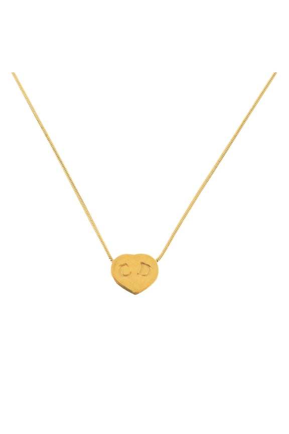 Pre-Owned Christian Dior Dior CD Heart Metal Gold Necklace 0656 (Fair)