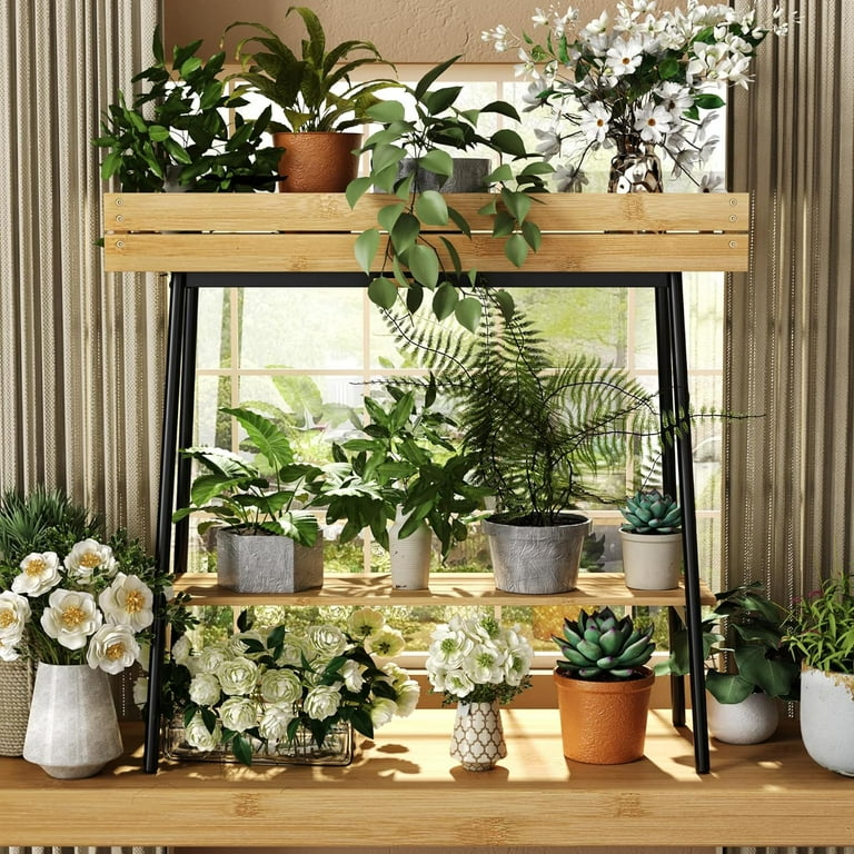 Bamboo Plant Stand Indoor, Tier Wood Small Plant Table, Tall - Main Image