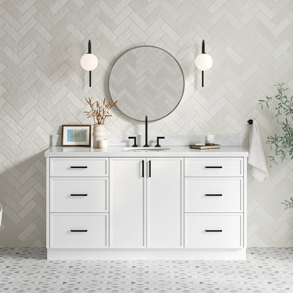 Ariel Kelly 67 Inch Single Oval Sink Bathroom Vanity With Italian Carrara Marble Countertop 1.5 Inch Edge In White