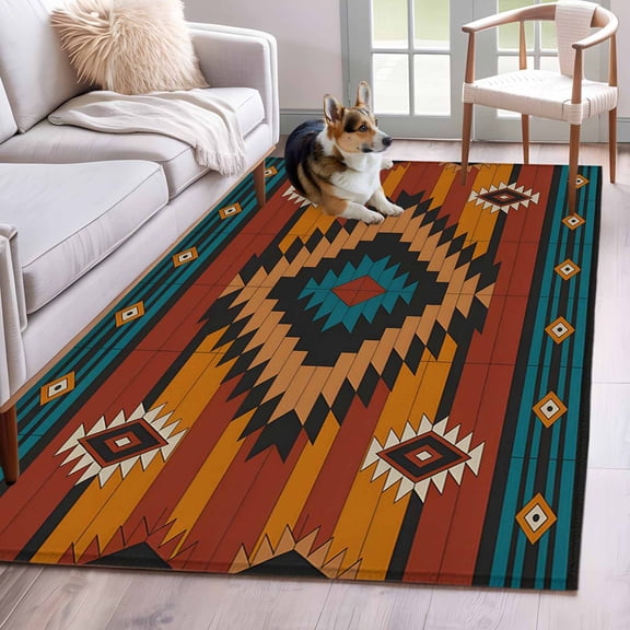 Aztec Southwest Area Rug 4x6 Washable Rug Non Slip Vintage Geometric Farmhouse Art Large Area Rug Indoor Floor Carpet for Entryway Bedroom Kitchen Living Room Home Office Dining Room Nursery