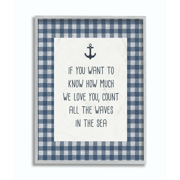 The Kids Room by Stupell Count The Waves Family Home Beach Blue Plaid Word Design Framed Wall Art by Daphne Polselli