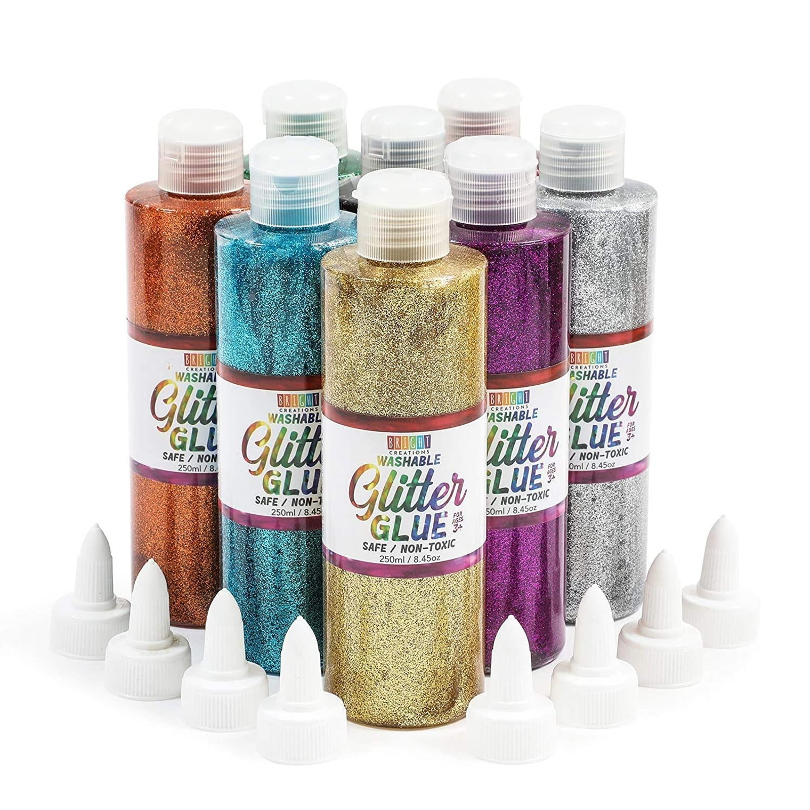 8 Color Washable Glue with Glitter Bottle Set 8oz Each for Slime Making, Arts and Crafts Projects