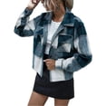 thumbnail image 2 of Women's Plaid Button Down Croped Shirt Shacket Jacket Long Sleeve Casual Fall Outwear with Pockets, 2 of 4