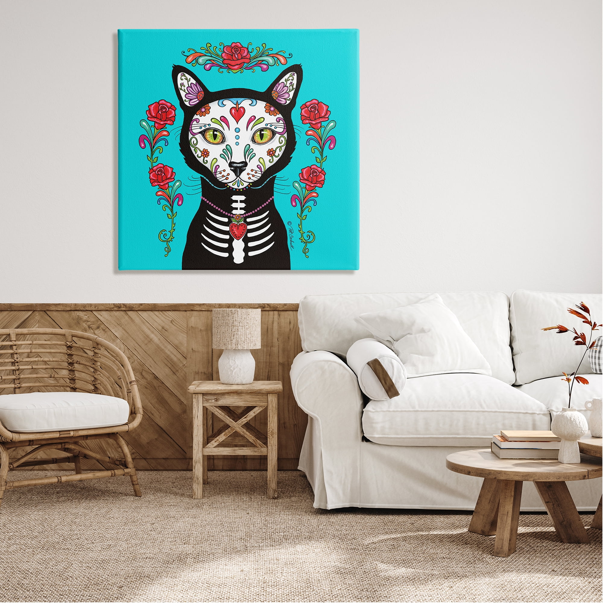 Stupell Industries Day of Dead Cat Portrait Animals & Insects Painting Gallery Wrapped Canvas Print Wall Art, 36 x 36