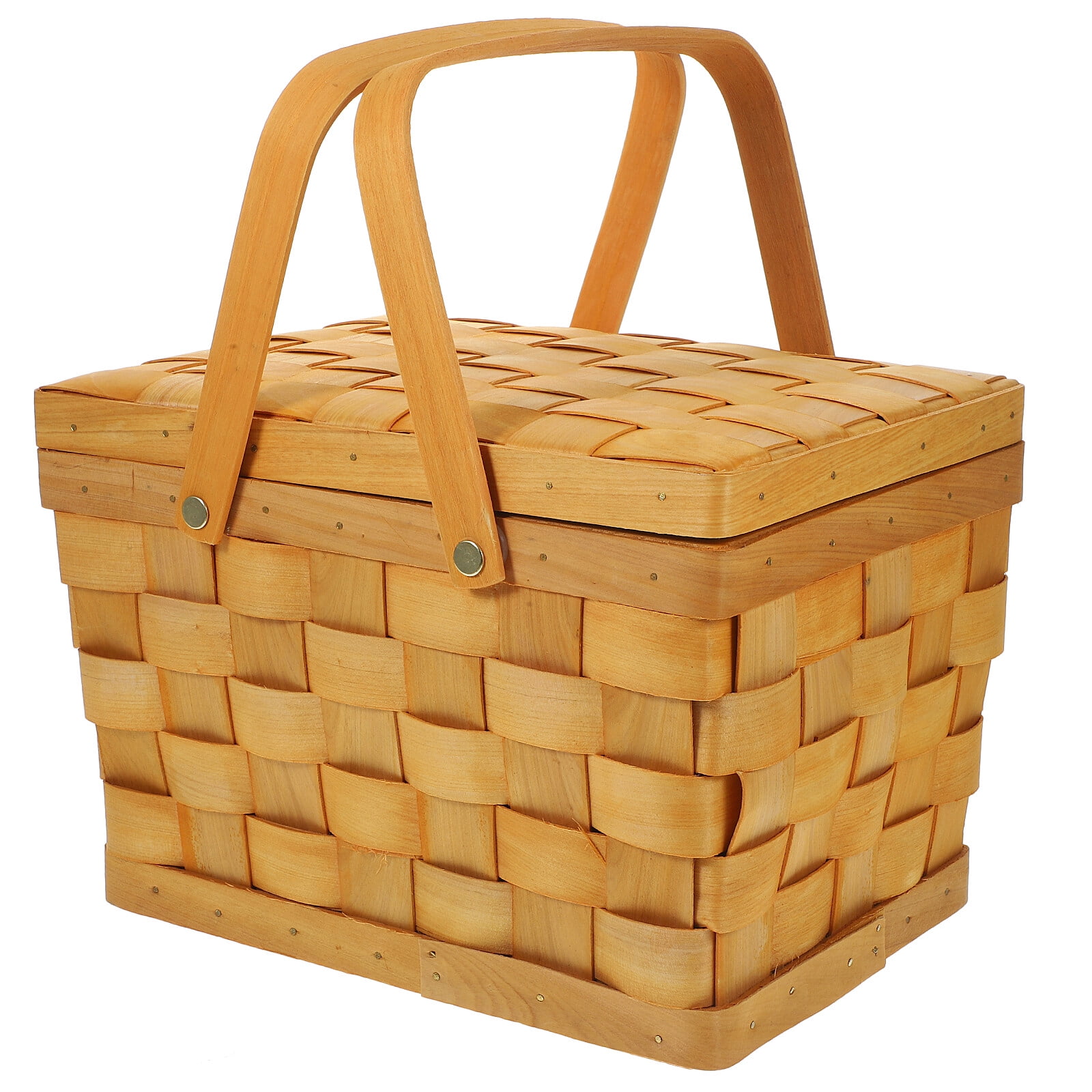 Picnic Basket Wood Chip Double Handles Basket Outdoor Picnic Basket