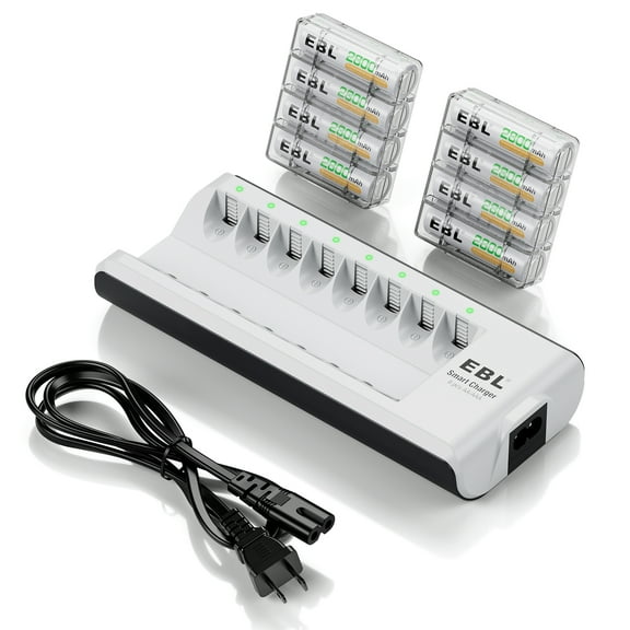 EBL AA Rechargeable Batteries 2800mAh (8 Pack)   Battery Charger for Ni-MH Ni-CD AAA AA Batteries
