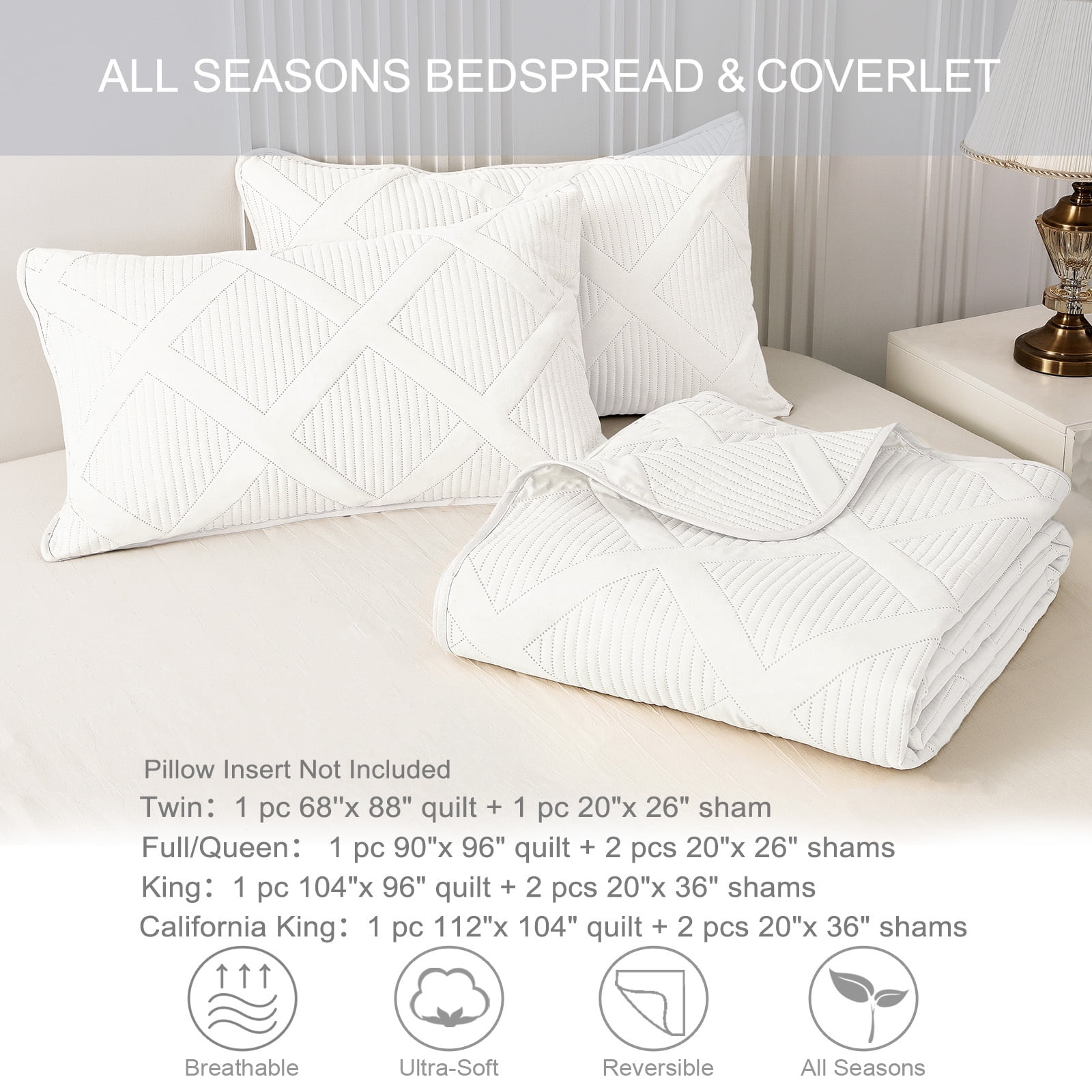 Exclusivo Mezcla Ultrasonic Twin Quilt Set, 2-Piece Lightweight Bedspreads Modern Striped Coverlet, White