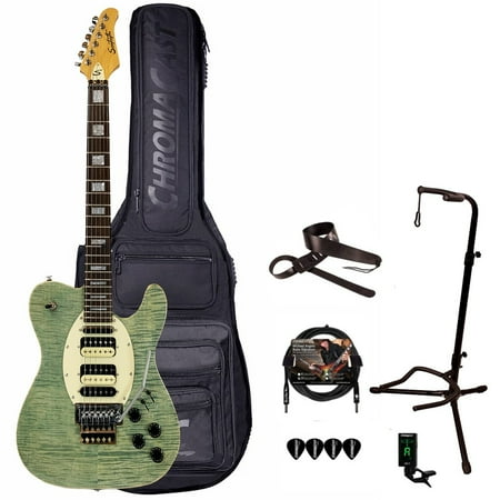 Sawtooth ET Hybrid Grass Stained Blue Jean Electric Guitar with Gig Bag and Accessories
