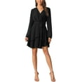 thumbnail image 2 of INSPIRE CHIC Women's Deep V Neck Wrap Long Sleeve Belted Mini Skating Flowy Dress, 2 of 6